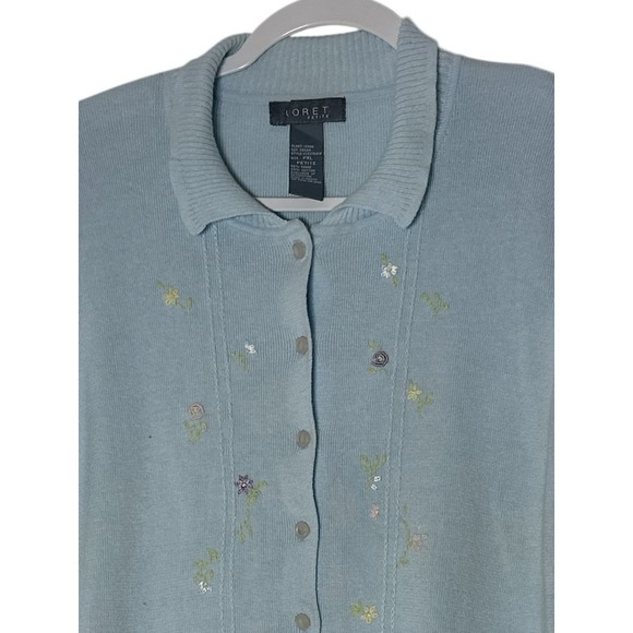 Koret Sweater Top Women's PXL Floral Embroidered  Button Up Stretch Short Sleeve - Picture 2 of 6